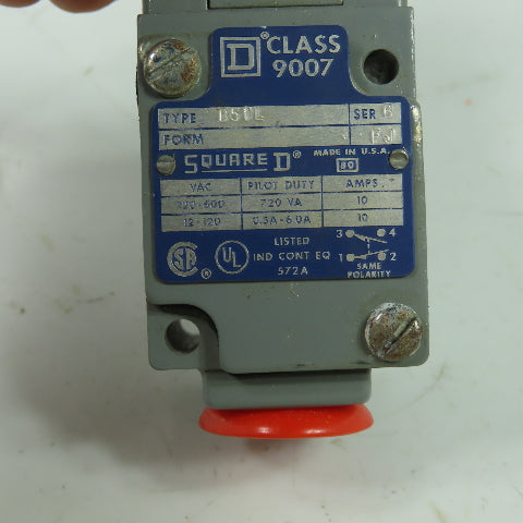Square D B51L Ser B FJ 9007 Limit Switch 600VAC 10A