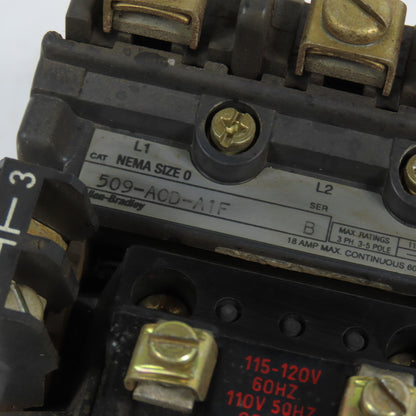 Allen Bradley 509-AOD-A1F Nema Size 0 Motor Starter 5HP 120V Coil W/592-A1FA