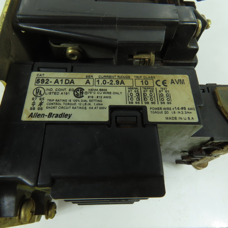 Allen Bradley 509-AOD-A1D Nema Size 0 Motor Starter 5HP 120V Coil W/592-A1DA