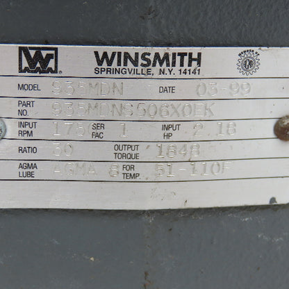 Winsmith 935MDN 30:1 Ratio 2Hp 1750RPM Max Dual Output Right Angle Gear Reducer