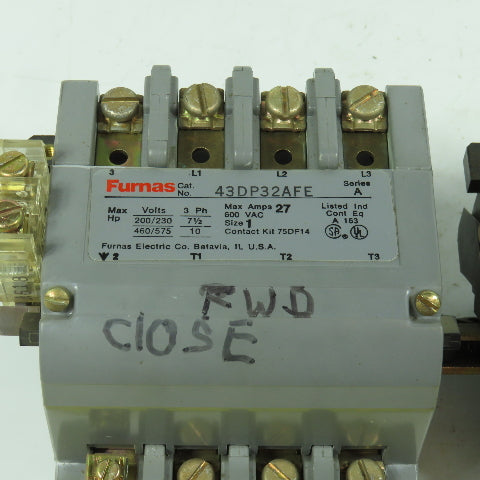 Furnas 43DP32AFE Size 1 Reversing Motor Starter 27A 10HP 120V Coil 600V Max