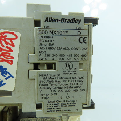 Allen Bradley 505-T0D-A1E Size 00 Reversing Motor Starter 120V Coil W/ Overload