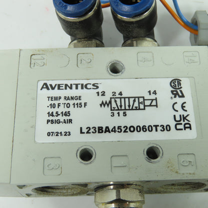 Aventics L23BA452O060T30 Solenoid Air Control Valve 120VAC 0.7A 145PSI 3/8" NPT