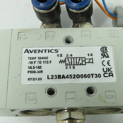 Aventics L23BA452O060T30 Solenoid Air Control Valve 120VAC 0.7A 145PSI 3/8" NPT
