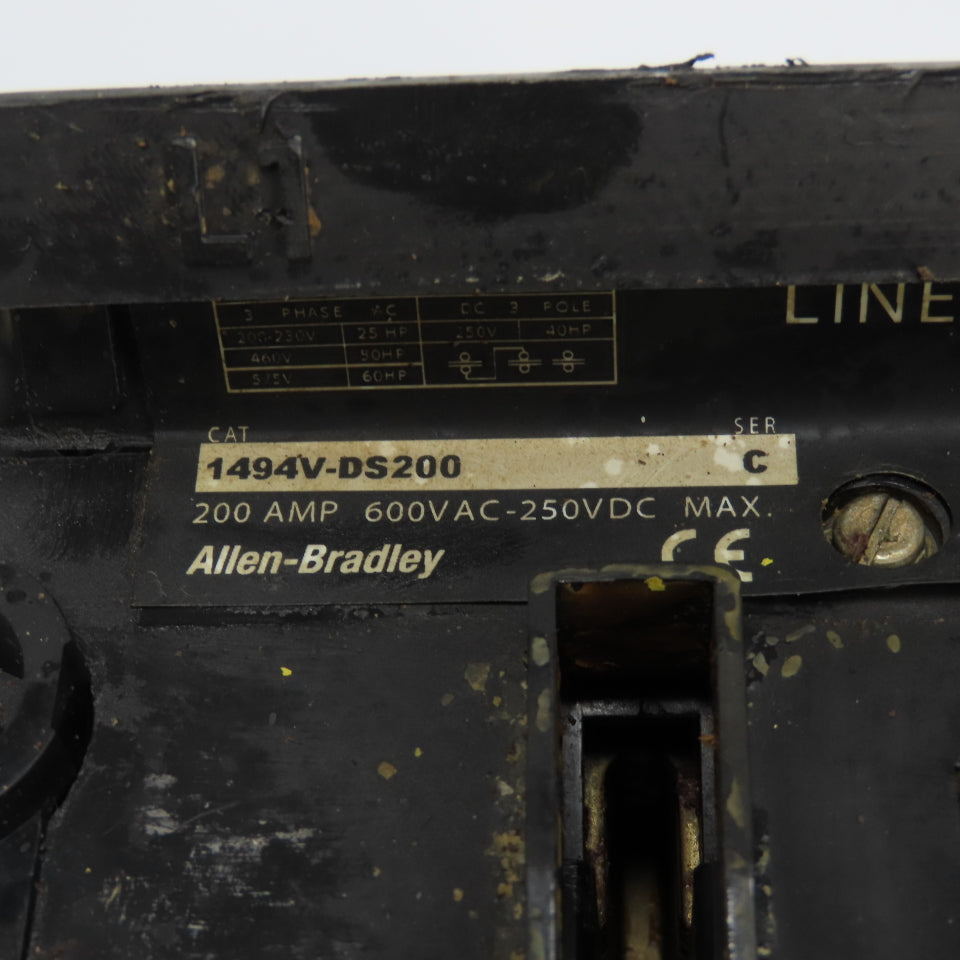 Allen Bradley 1494V-DS200 Ser C 3Ph Disconnect Switch 600VAC 200A 150Hp