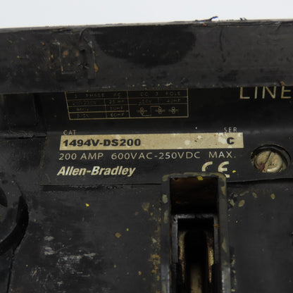 Allen Bradley 1494V-DS200 Ser C 3Ph Disconnect Switch 600VAC 200A 150Hp