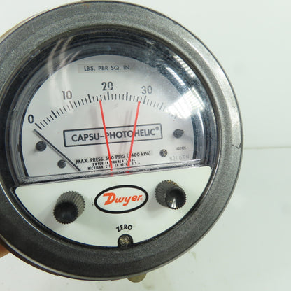 Dwyer Capsu-Photohelic Gage 120VAC 0-40 LBS Per Sq In 500PSI