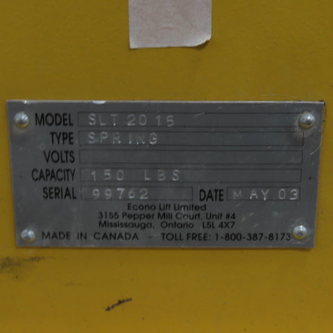 Econo Lift SLT 2015 Manual Spring Lift Table 150LB Max 20"x 19-3/4" Top
