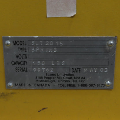 Econo Lift SLT 2015 Manual Spring Lift Table 150LB Max 20"x 19-3/4" Top