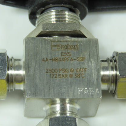 Parker 4A-MB4XPFA-SSP 3-Way Stainless 1/4" Ball Valve 172 Bar 2500PSI