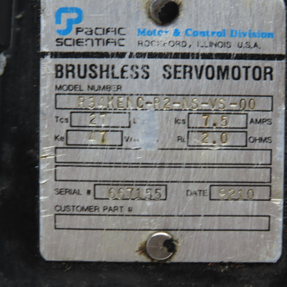 Pacific Scientific R34KENC-R2-NS-VS-00 Brushless Servo Motor 7.5A 47V/KRPM