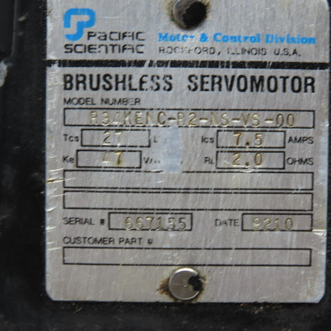 Pacific Scientific R34KENC-R2-NS-VS-00 Brushless Servo Motor 7.5A 47V/KRPM