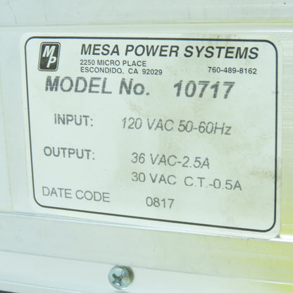 Mesa Power Durr 61304 10717 30/36VAC 2.5A Power Supply Transformer120VAC Input
