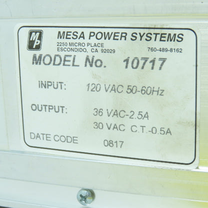 Mesa Power Durr 61304 10717 30/36VAC 2.5A Power Supply Transformer120VAC Input