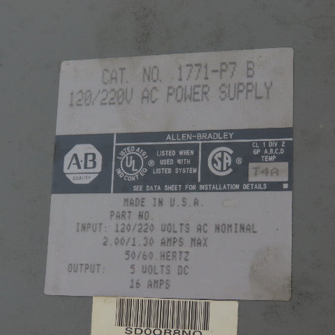 Allen Bradley 1771-P7 Power Supply Module 120/220V 2A In 5VDC 16A Out