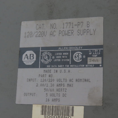 Allen Bradley 1771-P7 Power Supply Module 120/220V 2A In 5VDC 16A Out