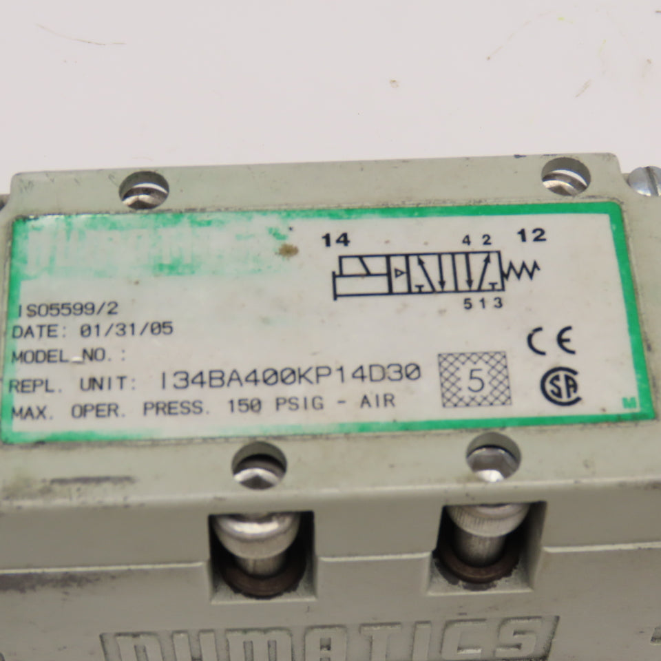 Numatics I34BA400KP14D30 5/2 Position Open Center Pneumatic Solenoid Valve 110V