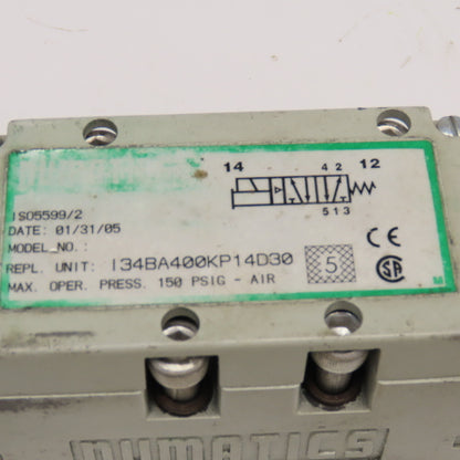 Numatics I34BA400KP14D30 5/2 Position Open Center Pneumatic Solenoid Valve 110V