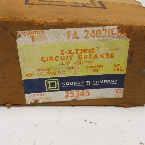 Square D FA-24020-BC 2-Pole Circuit Breaker 20A 480VAC 250VDC NEW