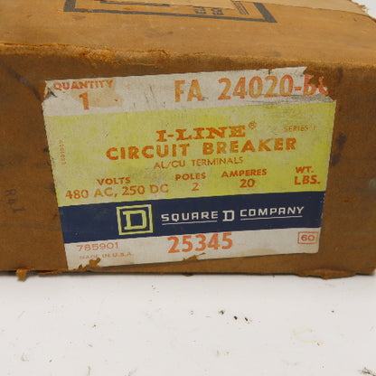 Square D FA-24020-BC 2-Pole Circuit Breaker 20A 480VAC 250VDC NEW