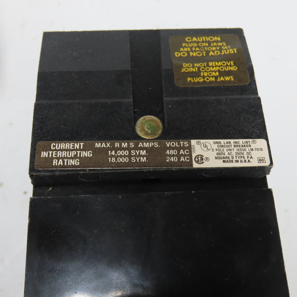 Square D FA-24020-BC 2-Pole Circuit Breaker 20A 480VAC 250VDC NEW