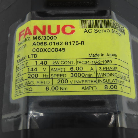 Fanuc A06B-0162-B175-R 1.4kW 3000RPM 3Ph AC Servo Motor W/ Brake Encoder
