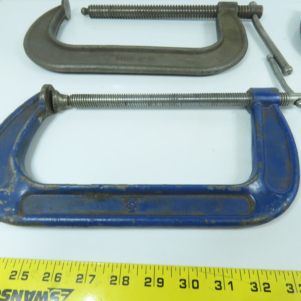 Lot Of 4 Misc. Brands 8" C-Clamps 4", 3-1/4" Throats 4-Pieces