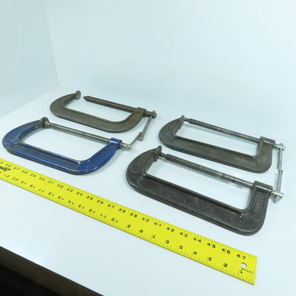 Lot Of 4 Misc. Brands 8" C-Clamps 4", 3-1/4" Throats 4-Pieces
