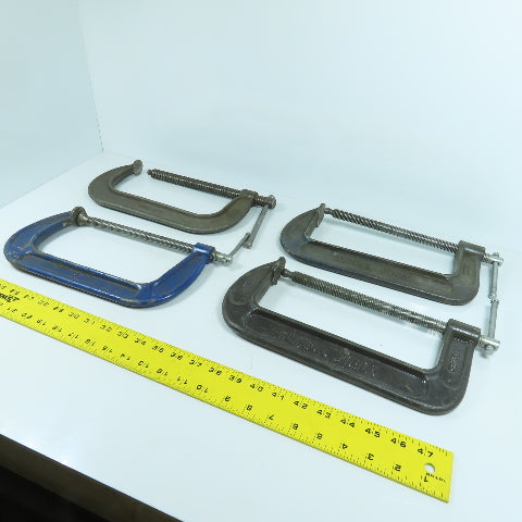 Lot Of 4 Misc. Brands 8" C-Clamps 4", 3-1/4" Throats 4-Pieces