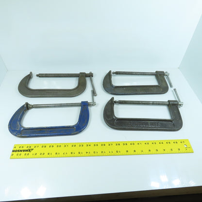 Lot Of 4 Misc. Brands 8" C-Clamps 4", 3-1/4" Throats 4-Pieces