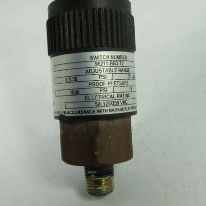 Barksdale 96211-BB3-T2 Pressure Switch 8.5-50PSI Range 125/250VAC 5A 1/4" NPT