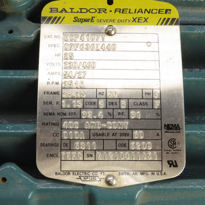 Baldor ECP4107T 25HP AC Electric Motor 3510RPM 230/460V 3PH 284TS Frame Tested