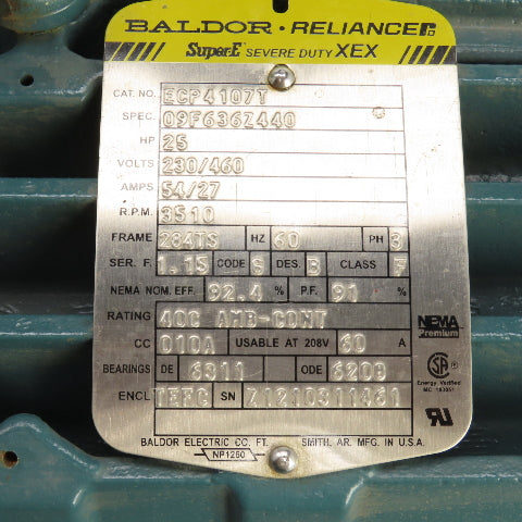 Baldor ECP4107T 25HP AC Electric Motor 3510RPM 230/460V 3PH 284TS Frame Tested
