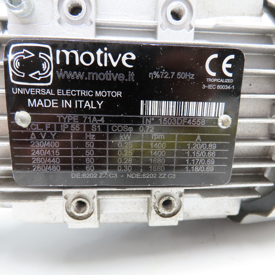 Motive BOX040 20:1 Ratio 0.30kW 3Ph Right Angle Gear Motor 230-480V 50/60Hz
