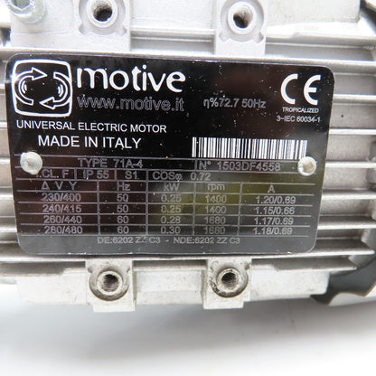 Motive BOX040 20:1 Ratio 0.30kW 3Ph Right Angle Gear Motor 230-480V 50/60Hz