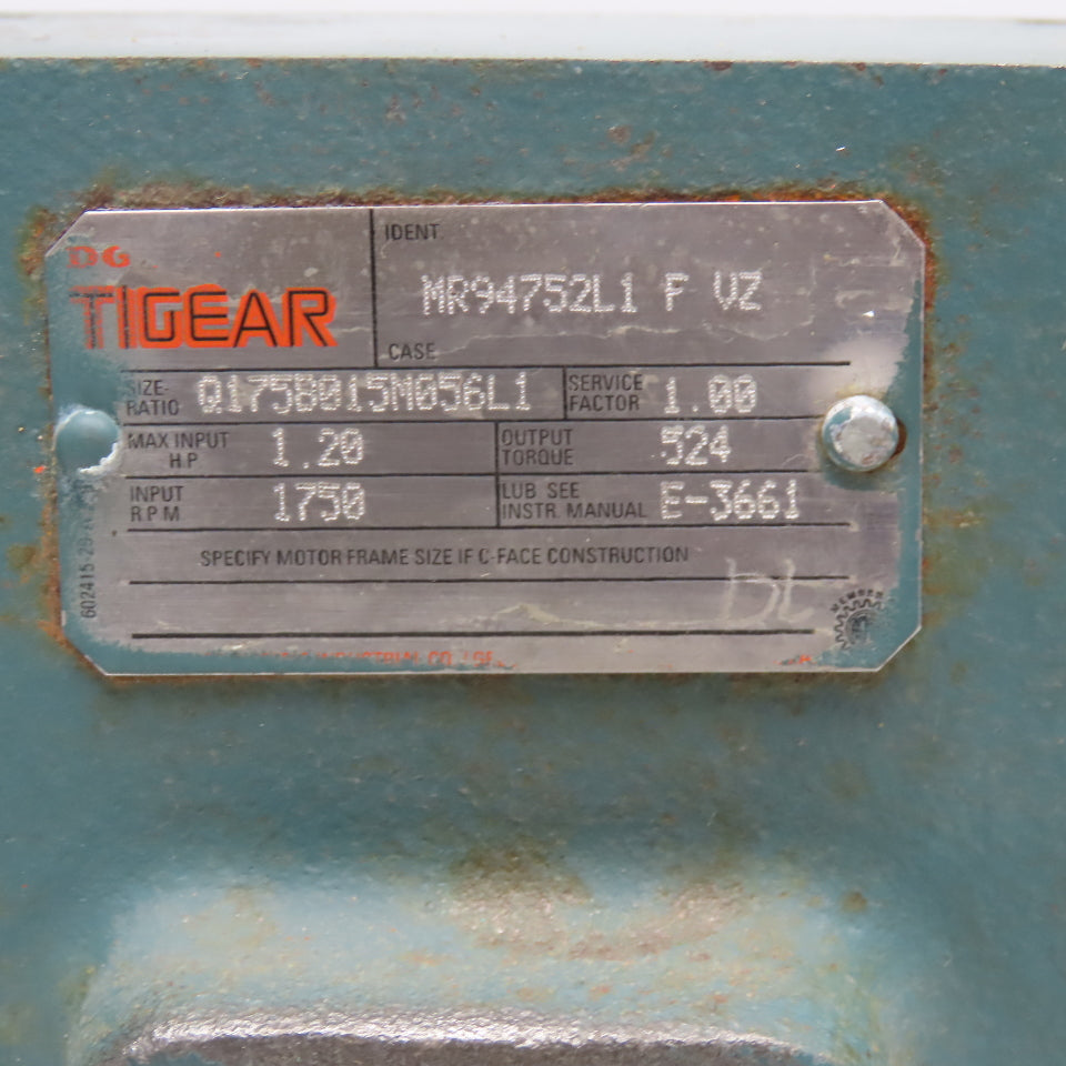 Dodge Q175B015M056L1 15:1 Ratio 117RPM Output Right Angle Gear Reducer