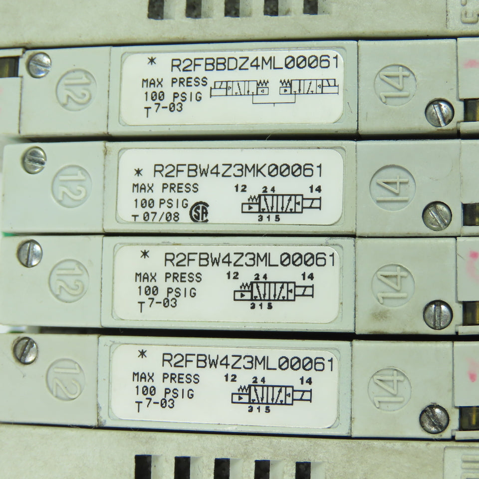 Numatics R2FBW4Z3ML00061 Pneumatic Solenoid Valve Manifold Block 100PSI 24VDC