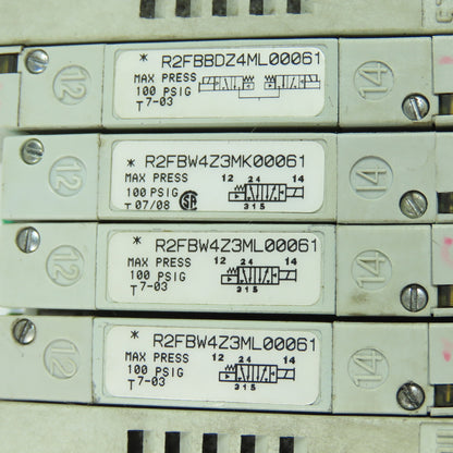 Numatics R2FBW4Z3ML00061 Pneumatic Solenoid Valve Manifold Block 100PSI 24VDC
