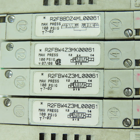 Numatics R2FBW4Z3ML00061 Pneumatic Solenoid Valve Manifold Block 100PSI 24VDC