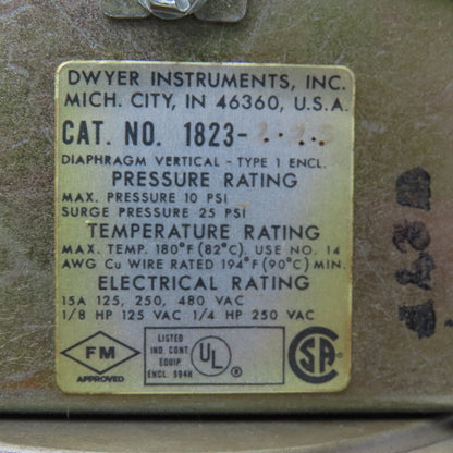Dwyer Cat 1823-2-2-5 Pressure Switch 10 PSI 125-480V