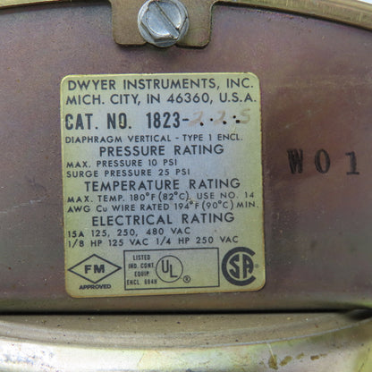 Dwyer Cat 1823-2-2-5 Pressure Switch 10 PSI 125-480V Lot Of 2