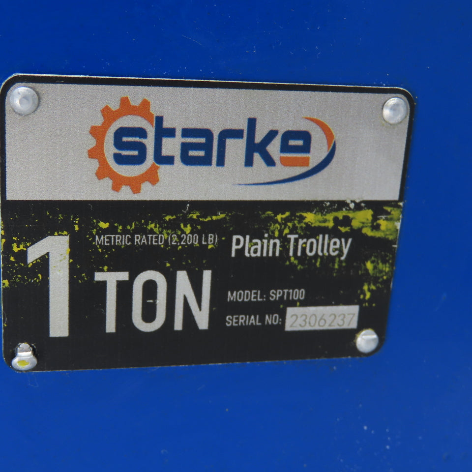 Starke SPT100 1 Ton Manual Plain Push Beam Trolley W/ End Stops For 10" Beam