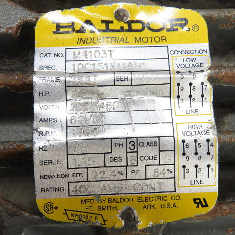 Baldor M4103T 10C151X118H1 3Ph AC Electric Motor 25HP 230/460V 284T Frame
