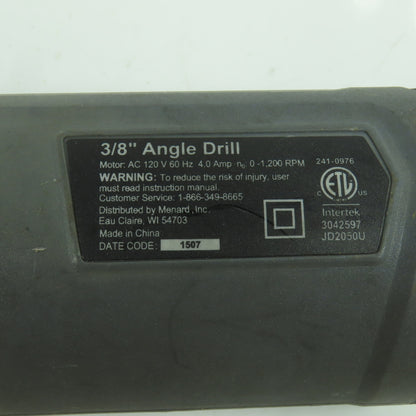 Performax 3/8" Corded Electric Angle Drill 120VAC 0-1200RPM Tested