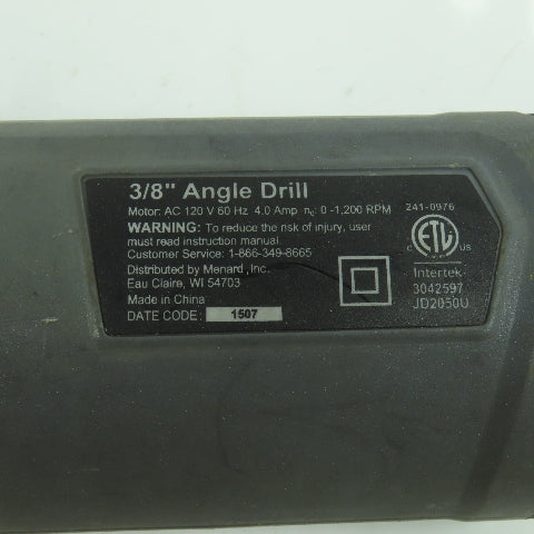 Performax 3/8" Corded Electric Angle Drill 120VAC 0-1200RPM Tested