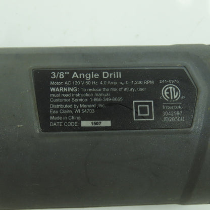Performax 3/8" Corded Electric Angle Drill 120VAC 0-1200RPM Tested