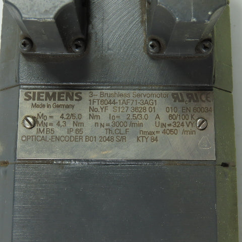 Siemens 1FT6044-1AF71-3AG1 3Ph Brushless Servo Motor 3000RPM IP65