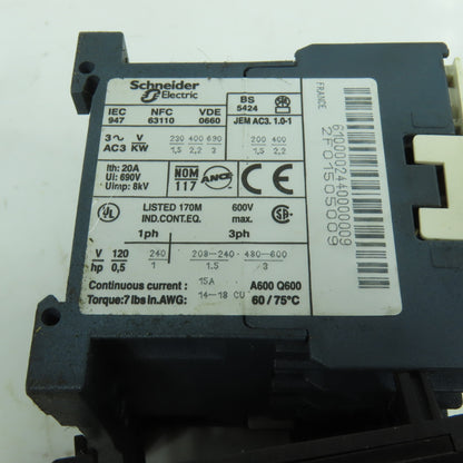 Telemecanique LP1K06-10BD 20A Contactor 24VDc Coil W/ Overload LR2K0307