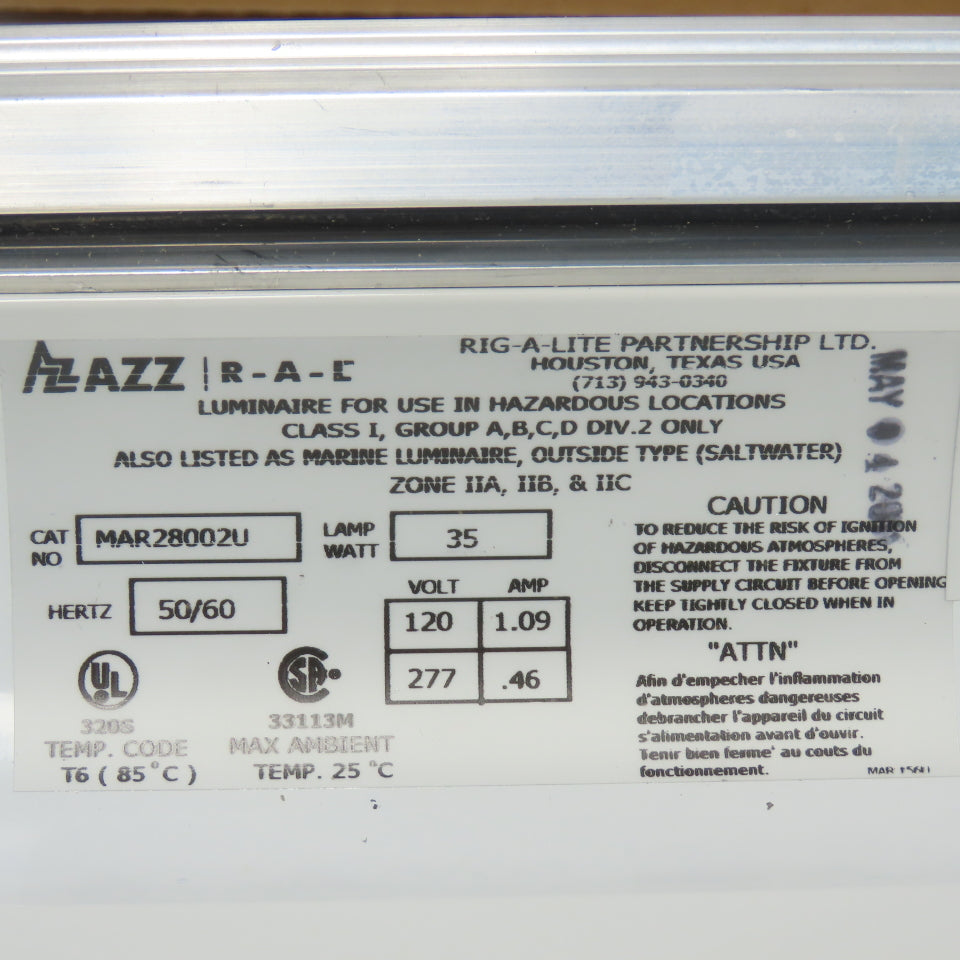 AZZ MAR28002U Hazardous Location Fluorescent Light Fixture 35W 120-277V 50/60Hz