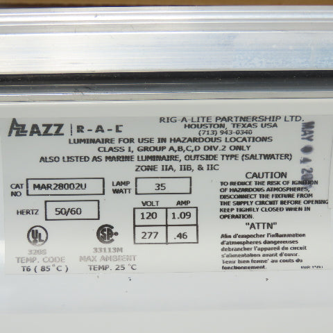 AZZ MAR28002U Hazardous Location Fluorescent Light Fixture 35W 120-277V 50/60Hz